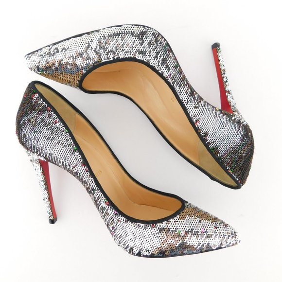 CHRISTIAN LOUBOUTIN Reversible Sparkly Sequin Heel Pumps 37 - Picture 4 of 10